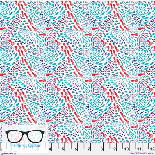 Polar Seas Squids and Fish in White by Daughter Earth for Freespirit - Sold by the Half Yard