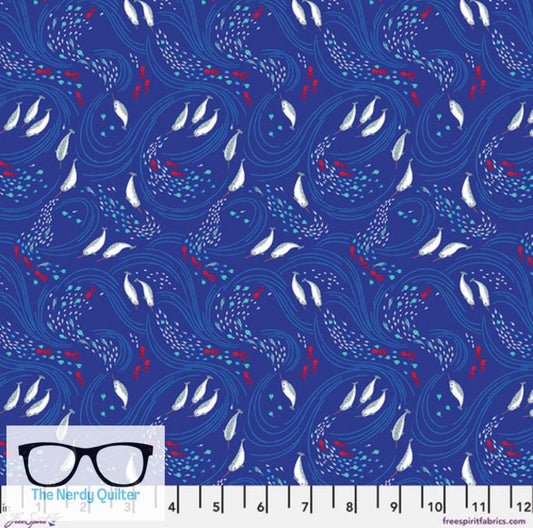 Polar Seas Swirling Seas in Blue by Daughter Earth for Freespirit - Sold by the Half Yard