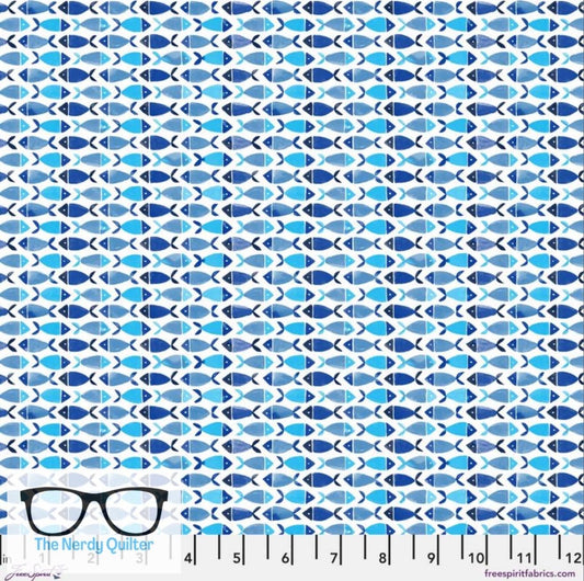 Polar Seas Fish School in White by Daughter Earth for Freespirit - Sold by the Half Yard