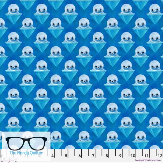 Polar Seas Harp Seals in Blue by Daughter Earth for Freespirit - Sold by the Half Yard