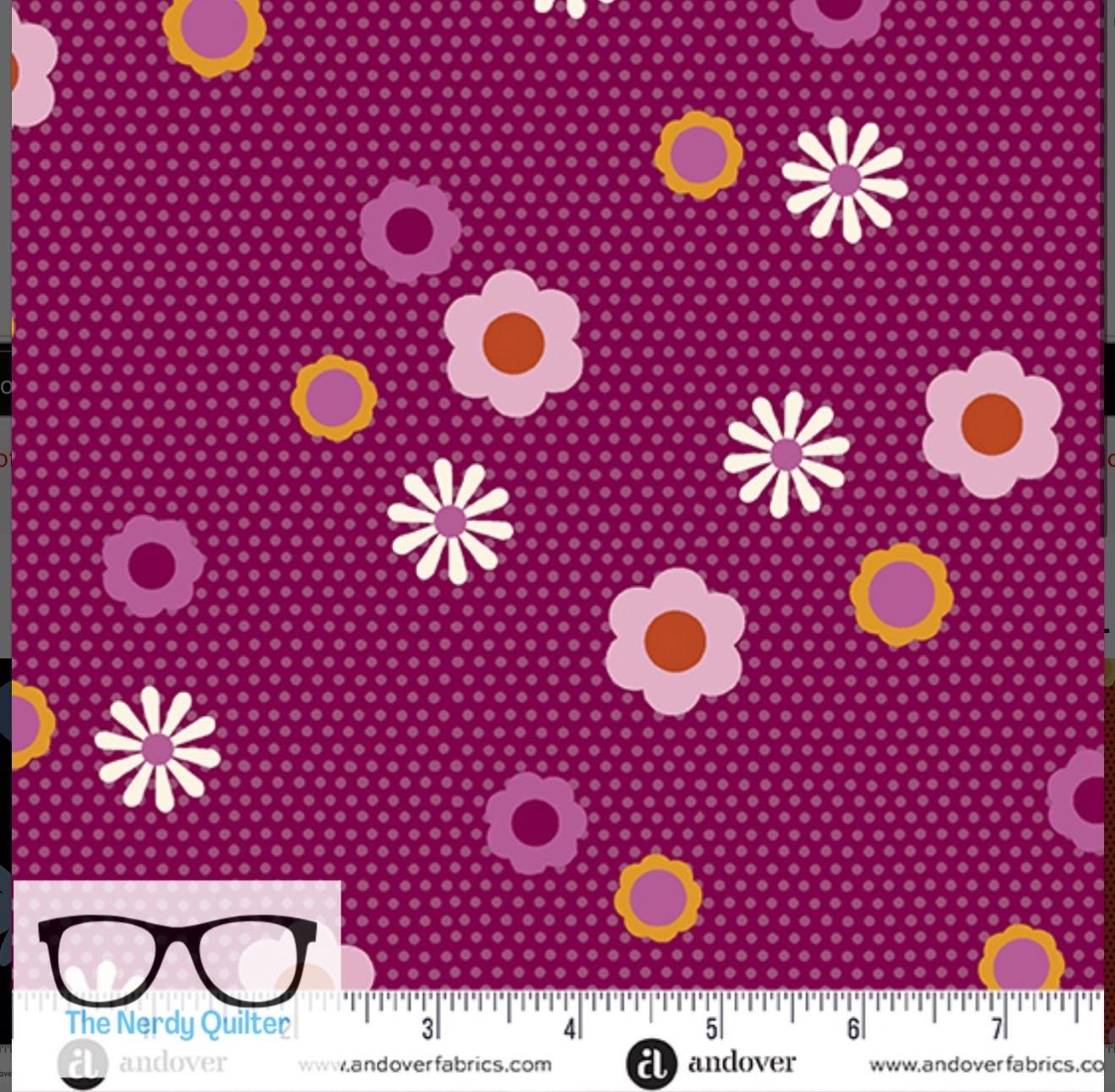 Birdie Pin Dot Posy in Cherry by Libs Elliott for Andover A-1133-P - Sold by the Half Yard