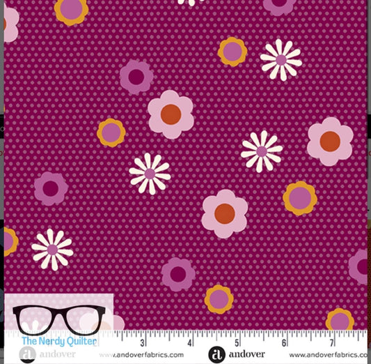 Birdie Pin Dot Posy in Cherry by Libs Elliott for Andover A-1133-P - Sold by the Half Yard
