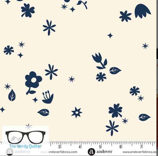 Birdie Cut Flowers in Milk by Libs Elliott for Andover A-1134-L - Sold by the Half Yard