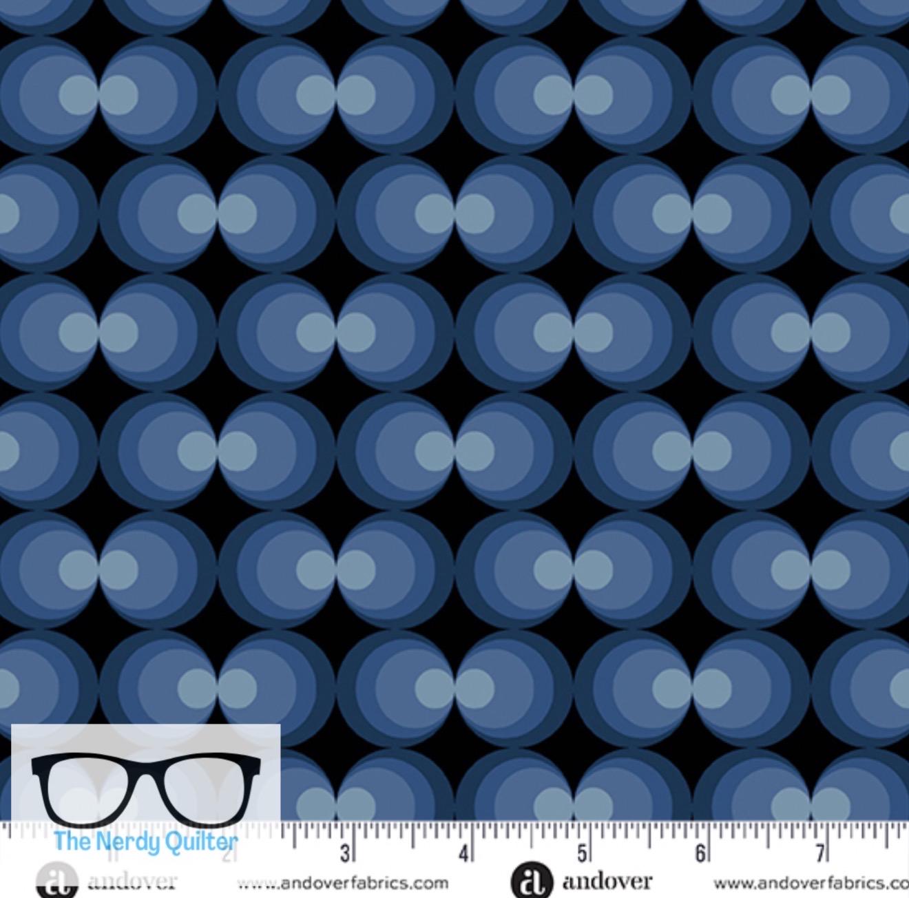 Birdie Orbs in Midnight by Libs Elliott for Andover A-1137-B - Sold by the Half Yard