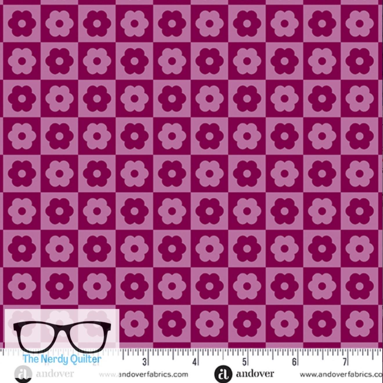 Birdie Checker Bloom in Cherry by Libs Elliott for Andover A-1138-P - Sold by the Half Yard