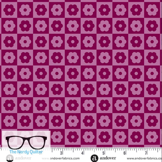 Birdie Checker Bloom in Cherry by Libs Elliott for Andover A-1138-P - Sold by the Half Yard
