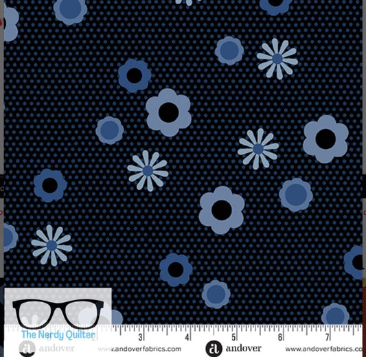 Birdie Pin Dot Posy in Indigo by Libs Elliott for Andover A-1133-B - Sold by the Half Yard