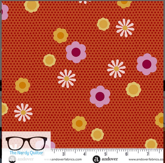Birdie Pin Dot Posy in Tiger by Libs Elliott for Andover A-1133-O - Sold by the Half Yard