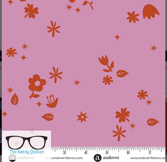 Birdie Cut Flowers in Peony by Libs Elliott for Andover A-1134-E - Sold by the Half Yard