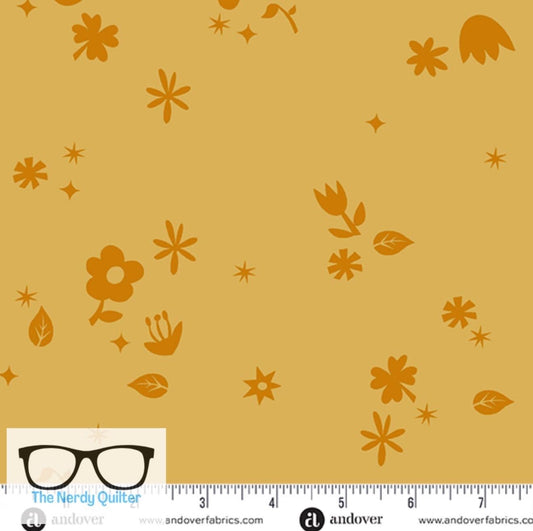 Birdie Cut Flowers in Sunrise by Libs Elliott for Andover A-1134-Y - Sold by the Half Yard