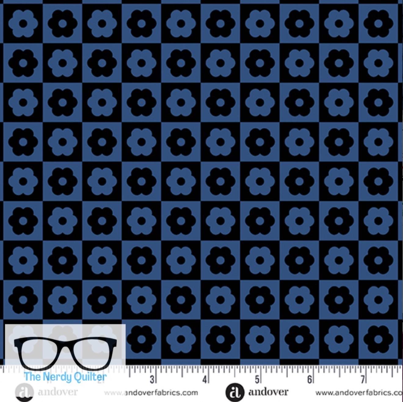 Birdie Checker Bloom in Midnight by Libs Elliott for Andover A-1138-B - Sold by the Half Yard