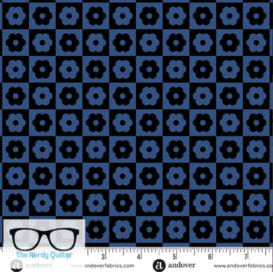 Birdie Checker Bloom in Midnight by Libs Elliott for Andover A-1138-B - Sold by the Half Yard