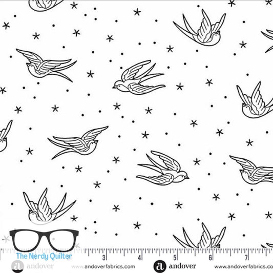 Preorder: Perfect Day Swallows in White by Libs Elliott for Andover A-10218-L - Sold by the Half Yard