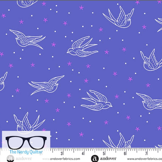 Preorder: Perfect Day Swallows in Blue by Libs Elliott for Andover A-10218-B - Sold by the Half Yard
