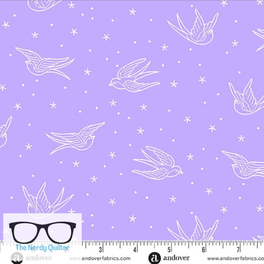 Preorder: Perfect Day Swallows in Light Purple by Libs Elliott for Andover A-10218-LP - Sold by the Half Yard