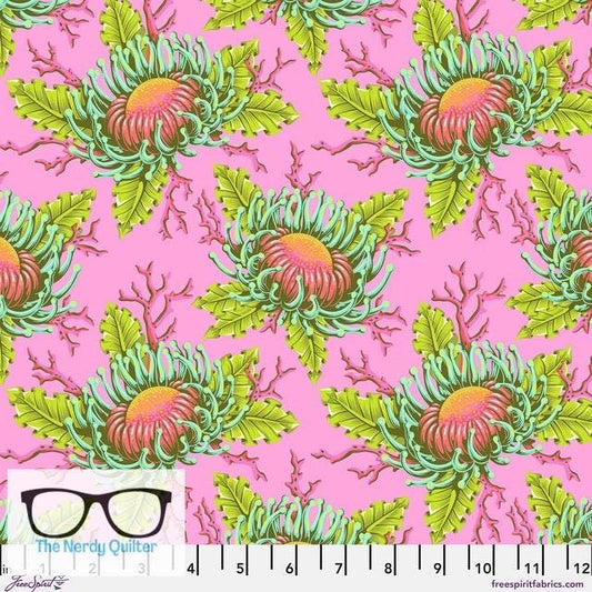 Preorder: Floral Reef Friends and Anenomes in Coralline by Tula Pink for Freespirit - Sold by The Half Yard PWTP265.Coralline