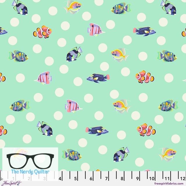 Preorder: Floral Reef School Crossing in Seafoam by Tula Pink for Freespirit - Sold by The Half Yard PWTP268.Seafoam