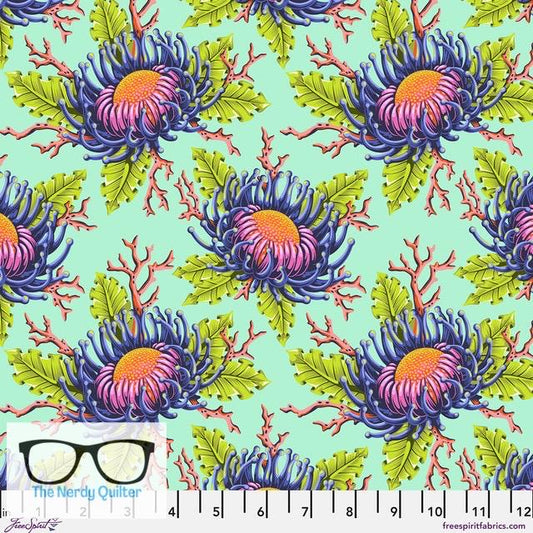 Preorder: Floral Reef Friends and Anenomes in Seafoam by Tula Pink for Freespirit - Sold by The Half Yard PWTP265.Seafoam