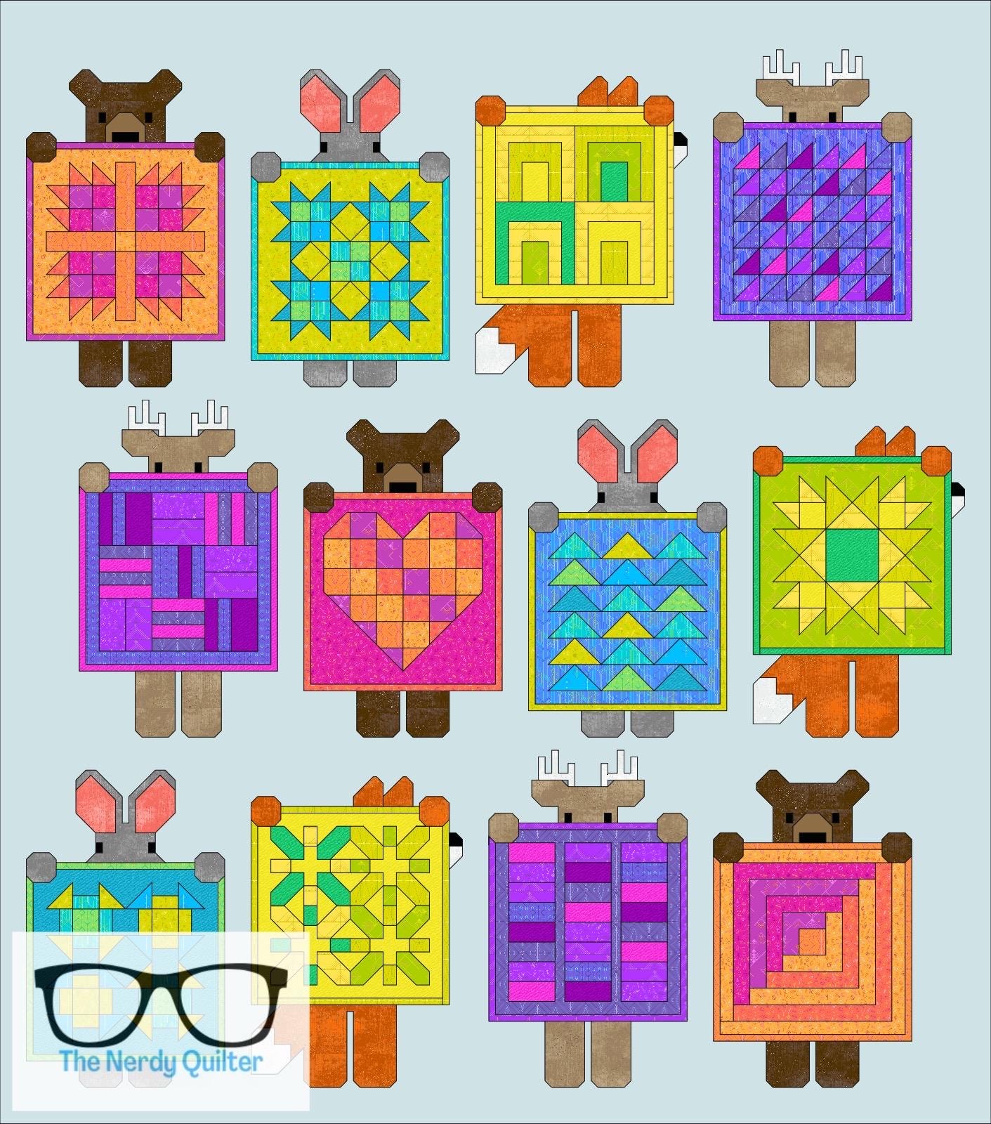 Preorder: Show and Tell Curated Quilt Kit by Elizabeth Hartman featuring Giucy Giuce Deco Glo and Libs Elliott Phosphor Electric and Glaze