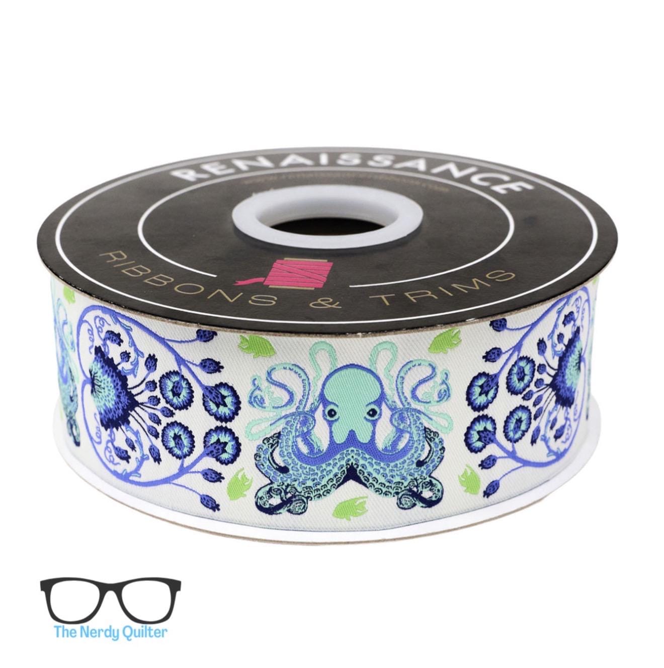 Preorder: Floral Reef Octogarden in Marine - 1-7/8" Renaissance Ribbons - Sold by the Yard