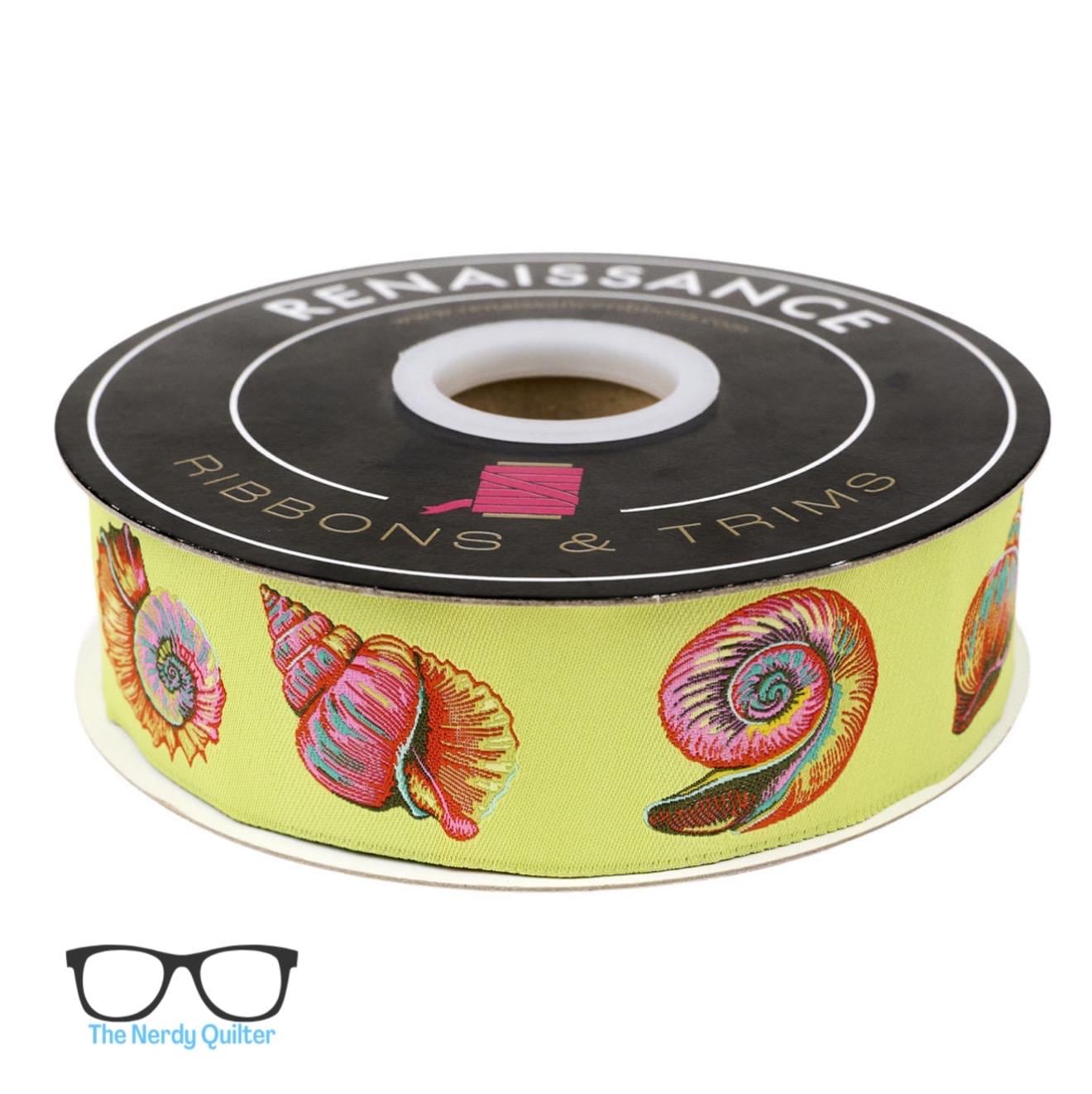 Preorder: Floral Reef Lil Shelly in Seagrass - 1-1/2" width Renaissance Ribbons - Sold by the Yard