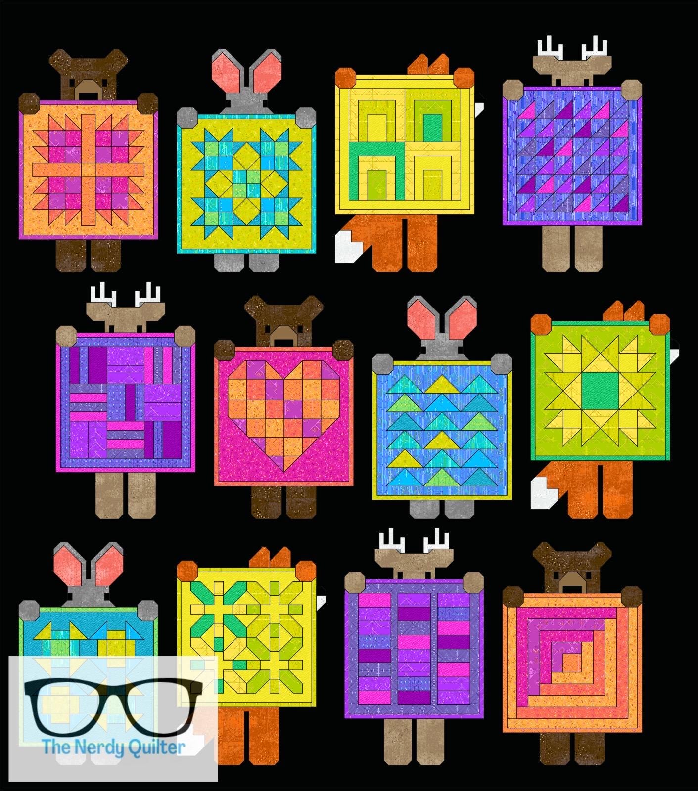 Preorder: Show and Tell Curated Quilt Kit by Elizabeth Hartman featuring Giucy Giuce Deco Glo and Libs Elliott Phosphor Electric and Glaze