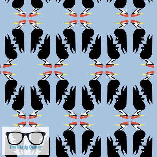 Preorder: Charley Harper Woodland Wonders Woodpeckers in Blue Poplin by Charlie Harper for Birch Fabrics - Sold by the Half Yard