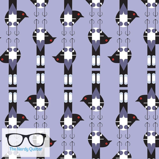 Preorder: Charley Harper Woodland Wonders Spotted Tail Blackbird in Lavendar by Charlie Harper for Birch Fabrics - Sold by the Half Yard