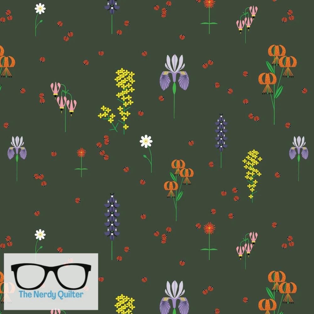 Preorder: Charley Harper Sierra Range Sierra in Bloom in Deep Forest Poplin by Charlie Harper for Birch Fabrics - Sold by the Half Yard