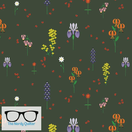 Preorder: Charley Harper Sierra Range Sierra in Bloom in Deep Forest Poplin by Charlie Harper for Birch Fabrics - Sold by the Half Yard