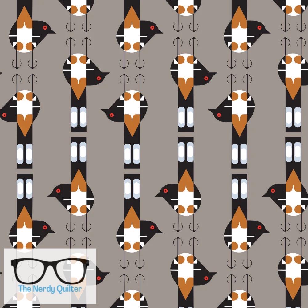 Preorder:Charley Harper Woodland Wonders Spotted Tail Blackbird in Shroom Poplin by Charlie Harper for Birch Fabrics - Sold by the Half Yard