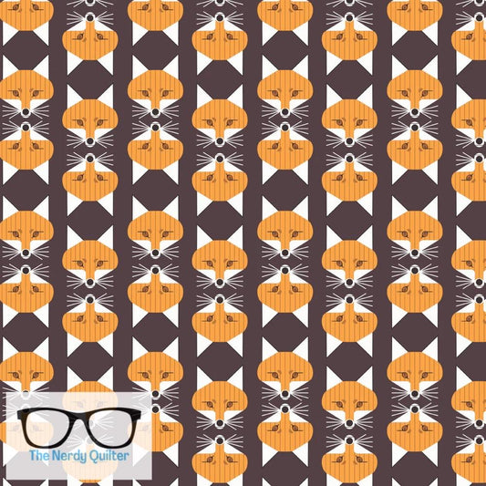 Preorder: Charley Harper Woodland Wonders Fox Face in Raisin Poplin by Charlie Harper for Birch Fabrics - Sold by the Half Yard