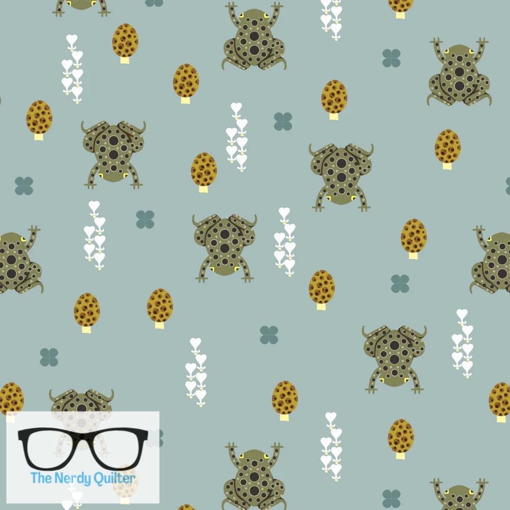 Preorder: Charley Harper Woodland Wonders Toad and Shroom in Haze Poplin by Charlie Harper for Birch Fabrics - Sold by the Half Yard