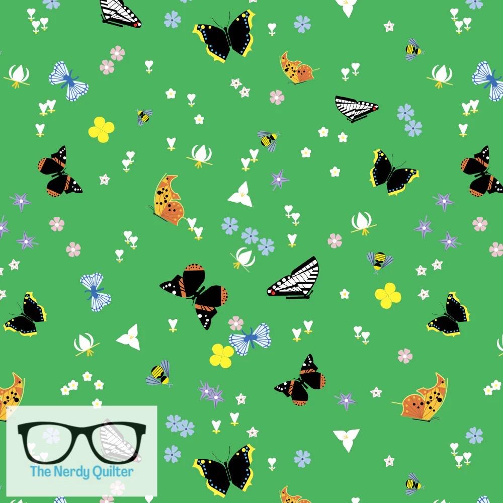 Preorder: Charley Harper Woodland Wonders Kaleidoscope of Wonder in Green Poplin by Charlie Harper for Birch Fabrics - Sold by the Half Yard