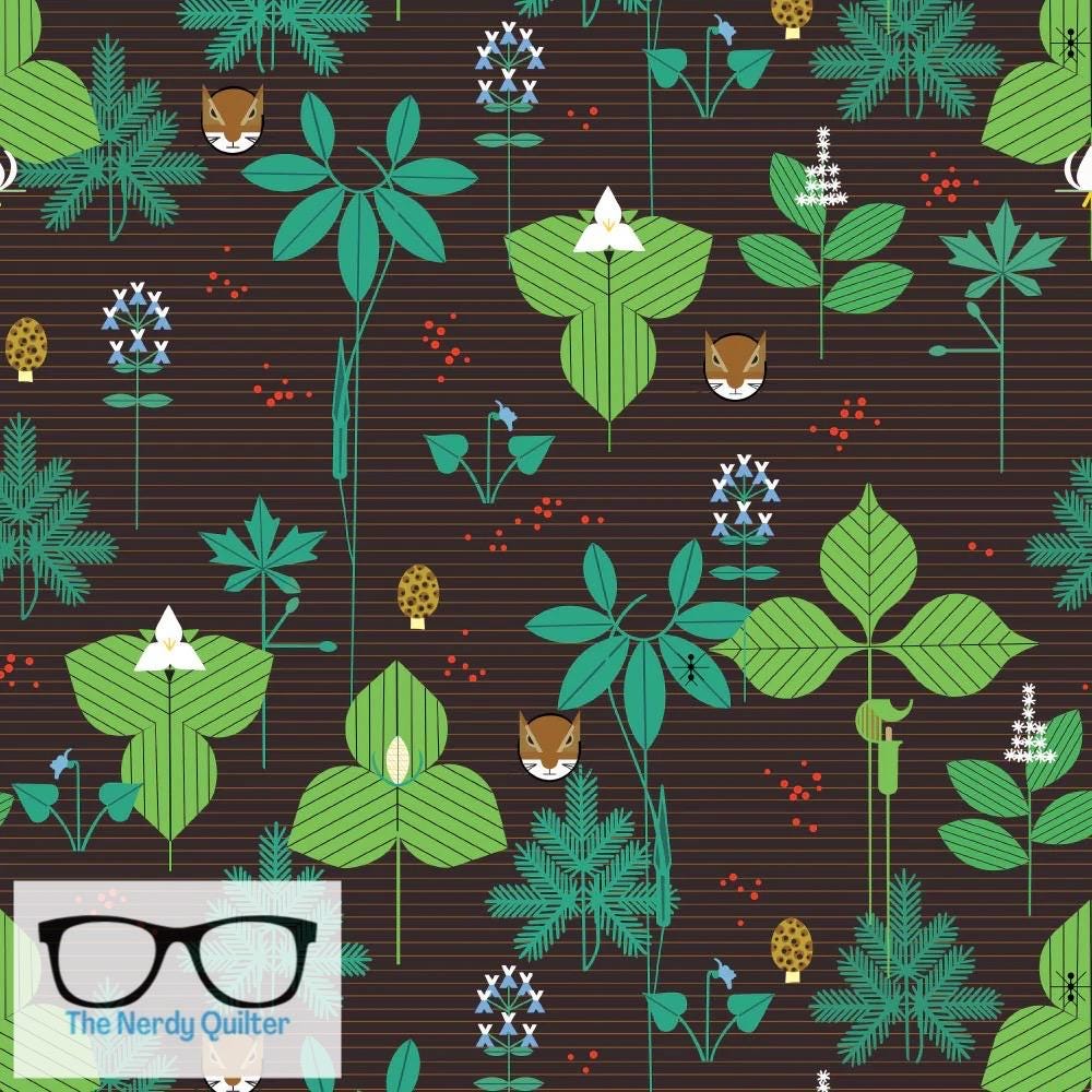 Preorder: Charley Harper Woodland Wonders Foliage in Brown Poplin by Charlie Harper for Birch Fabrics - Sold by the Half Yard