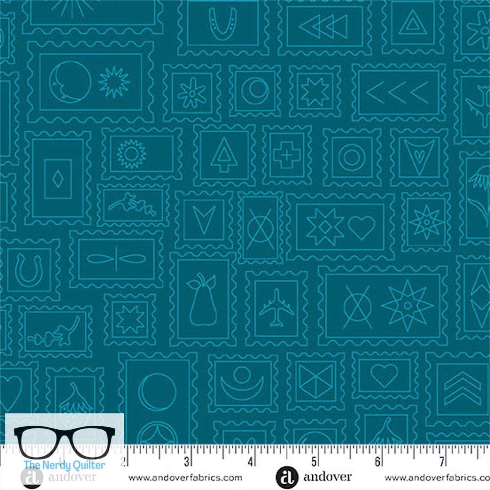 Preorder: Color Camp Dusk Postcard in Dark Peacock by Alison Glass for Andover - Sold by The Half Yard A-10424-T2