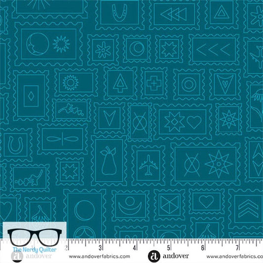 Preorder: Color Camp Dusk Postcard in Dark Peacock by Alison Glass for Andover - Sold by The Half Yard A-10424-T2