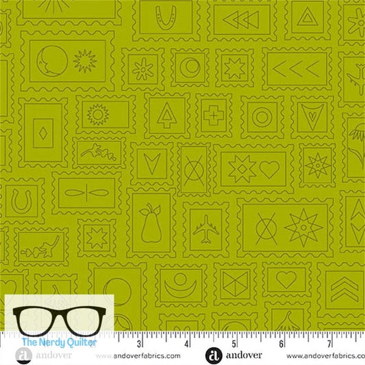 Preorder: Color Camp Grove Postcard in Toad by Alison Glass for Andover - Sold by The Half Yard A-10424-G