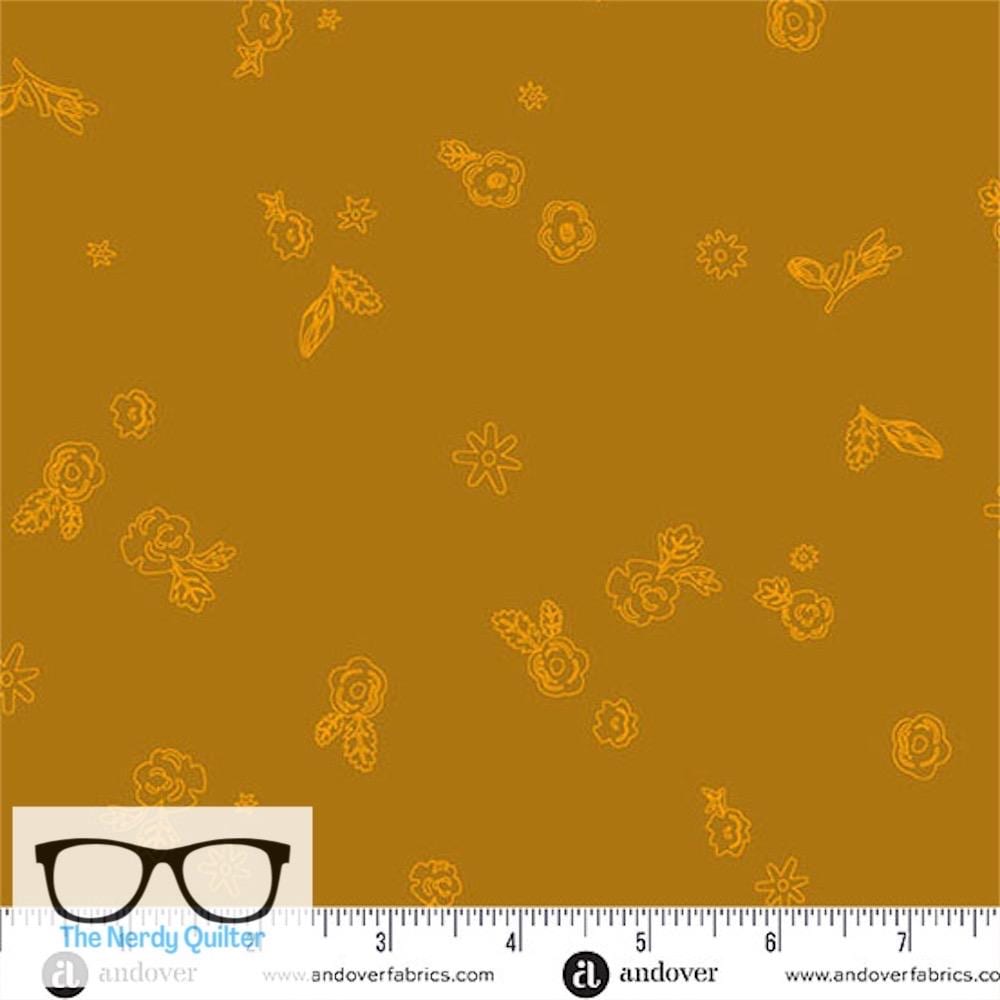 Preorder: Color Camp Sun Sprig in Dark Marigold by Alison Glass for Andover - Sold by The Half Yard  A-10425-O