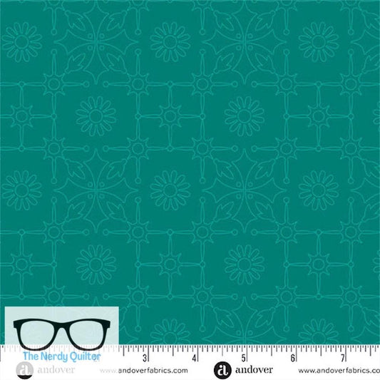 Preorder: Color Camp Grove Leatherwork in Dark Teal by Alison Glass for Andover - Sold by The Half Yard A-10429-T