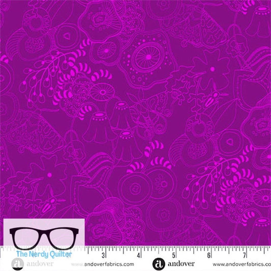Preorder: Color Camp Bloom Tangle in Dark Amethyst by Alison Glass for Andover - Sold by The Half Yard A-10420-P
