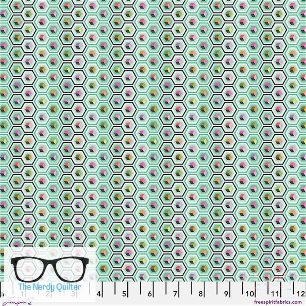 Preorder: Prince Charming Deja Vu Hexbox in Sweetmint by Tula Pink for Freespirit - Sold by The Half Yard PWTP280.SWEETMINT
