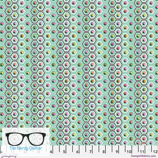 Preorder: Prince Charming Deja Vu Hexbox in Sweetmint by Tula Pink for Freespirit - Sold by The Half Yard PWTP280.SWEETMINT