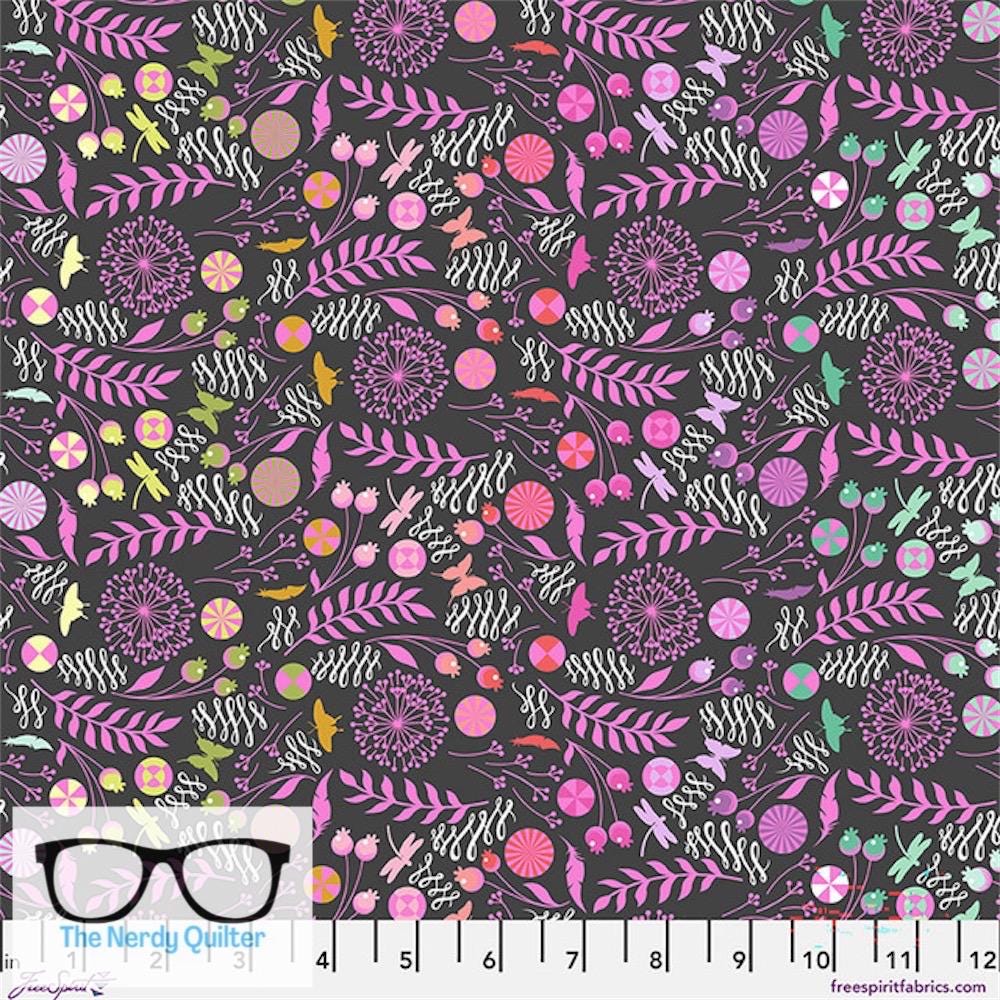 Preorder: Prince Charming Deja Vu Dandilion in Licorice by Tula Pink for Freespirit - Sold by The Half Yard PWTP279.LICORICE
