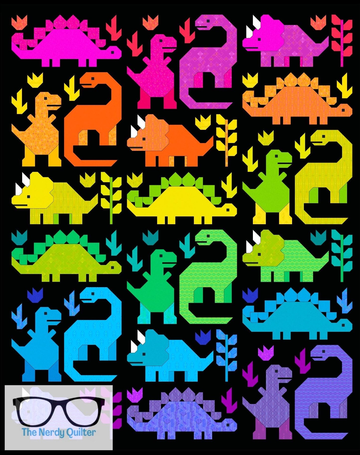 Dinosaur Quilt Kit and Pattern by Elizabeth Hartman Featuring Deco Glo by Giucy Giuce and Phosphor Electric