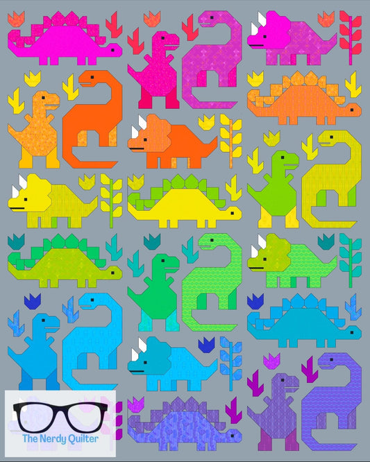 Dinosaur Quilt Kit and Pattern by Elizabeth Hartman Featuring Deco Glo by Giucy Giuce and Phosphor Electric