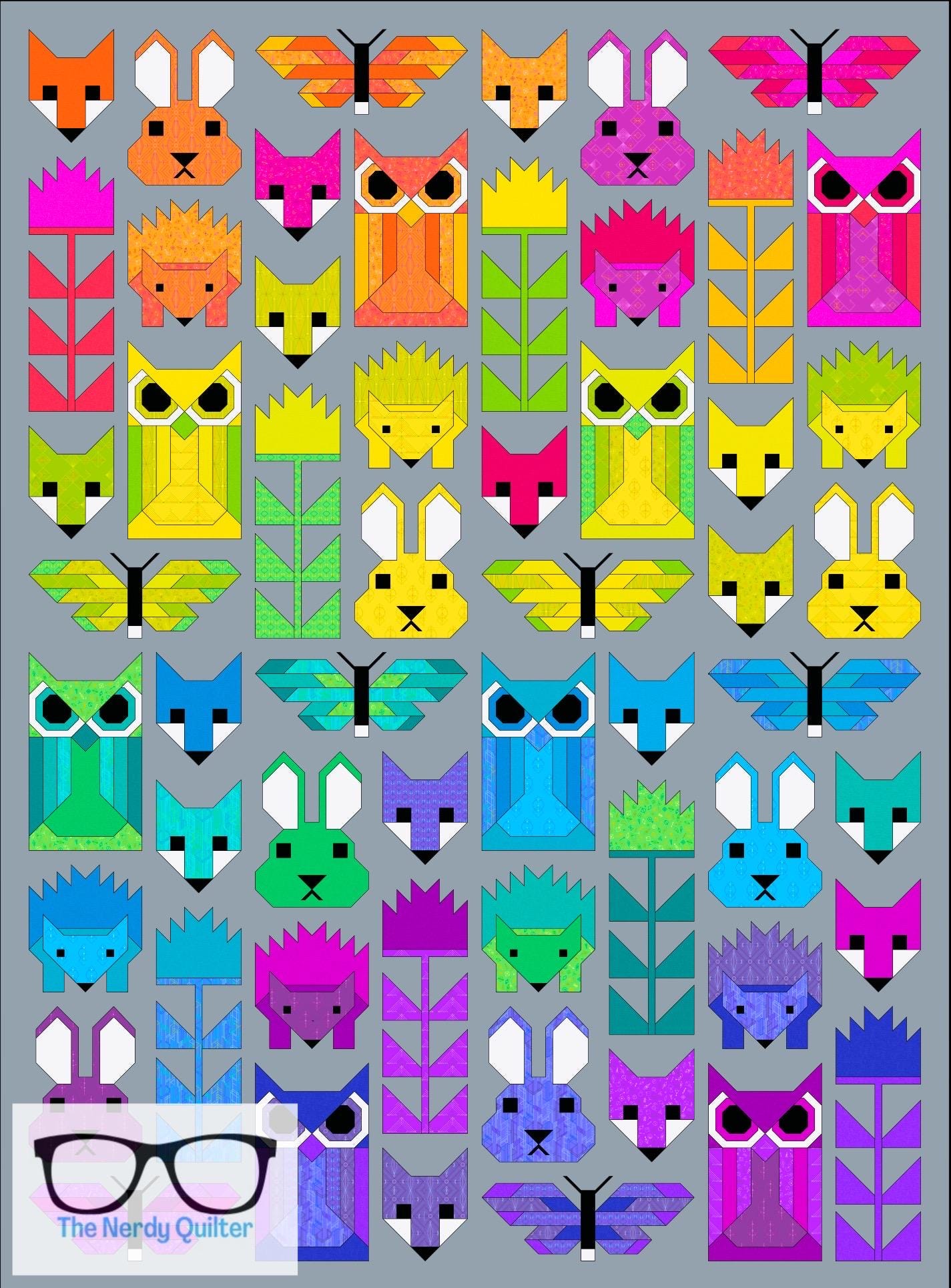 Fancy Forest Quilt Kit and Pattern by Elizabeth Hartman Featuring Deco Glo by Giucy Giuce and Phosphor Electric
