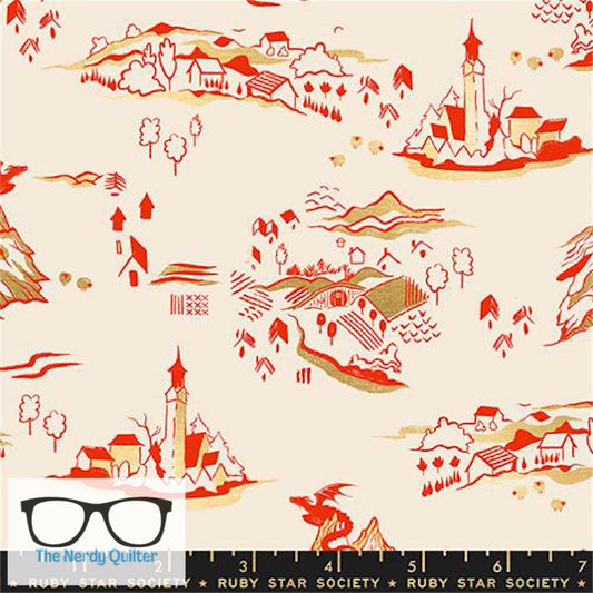 Preorder: Fireglow Mountain Town Village in Metallic Dark Ruby by Sarah Watts for Moda *October Delivery*