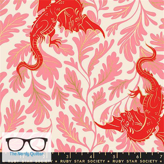 Preorder: Fireglow Flying Dragons in Metallic Dark Ruby by Sarah Watts for Moda *October Delivery*