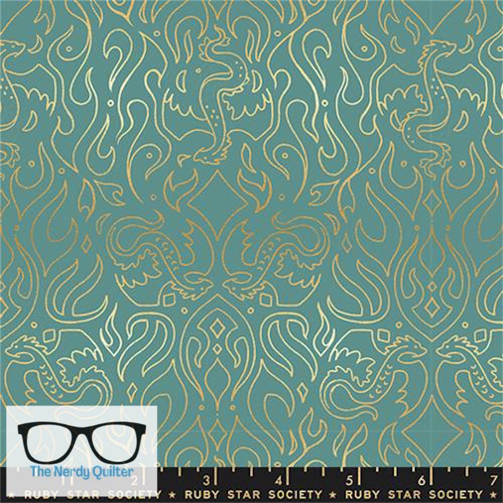 Preorder: Fireglow Dragon Scribe in Metallic Watercress by Sarah Watts for Moda *October Delivery*